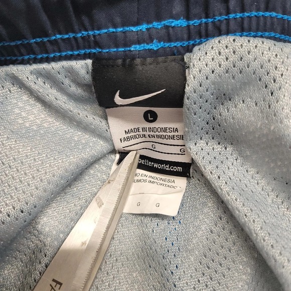 Nike Shorts Mens Large Blue Swim Trunks Lined Striped Geometric Swoosh Logo - Picture 9 of 14